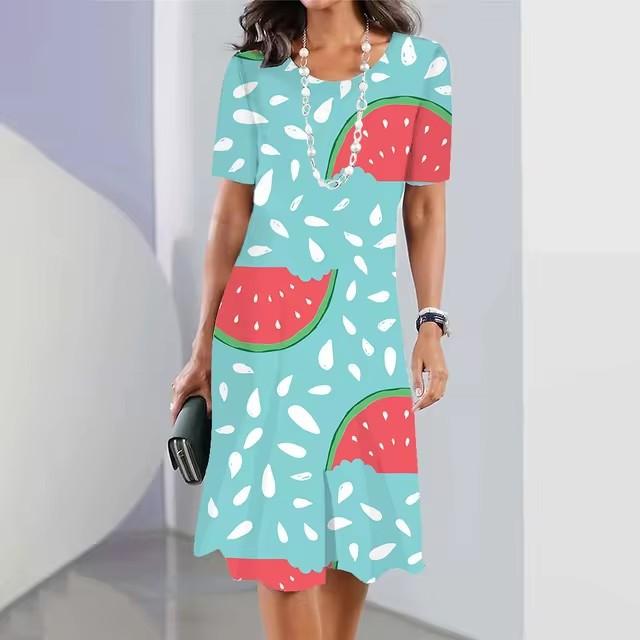 Elegantes Damen-Sommerkleid mit 3D-Geometrie-Streifenmuster, kurzärmelig