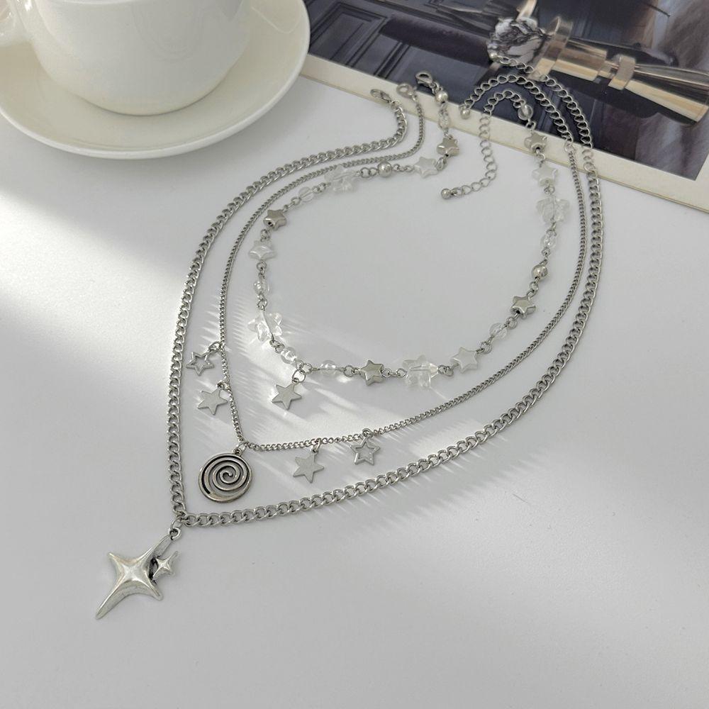 Silver Star Pendant Necklace Alloy Y Shaped Necklace New Choker Necklace Girls