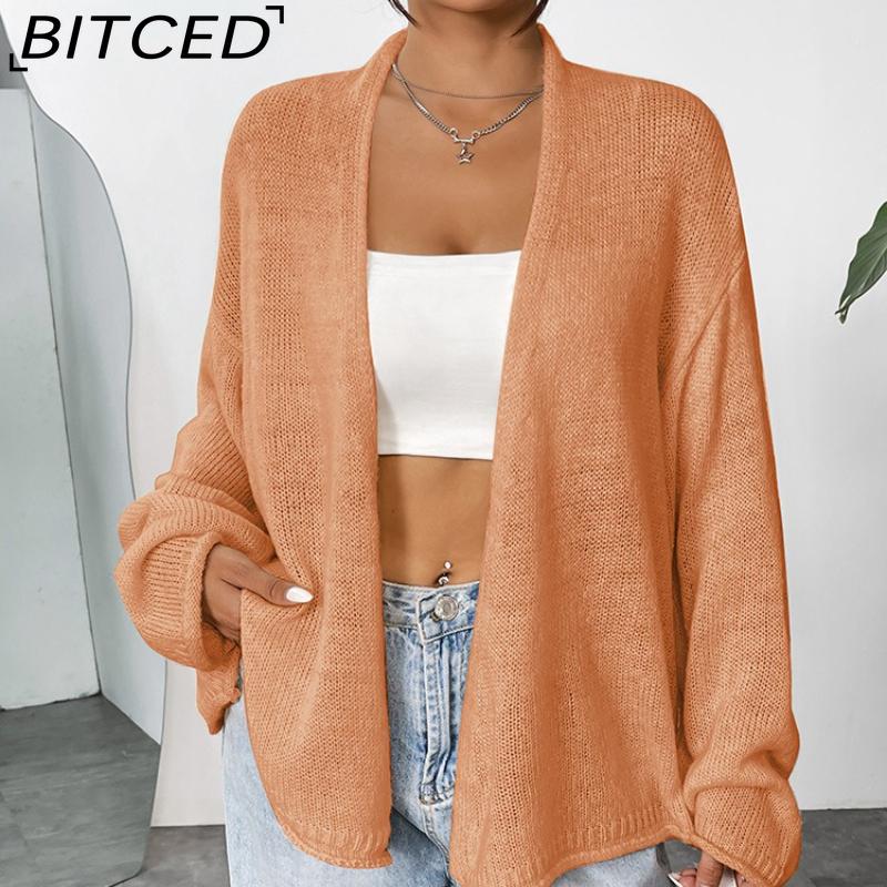 BITCED Loose-Fit Lightweight Knitted Cardigan Jacket for Women Autumn Solid-Colour Casual Outerwear Cardigan