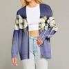 Women's Fashion Long Sleeve Print V-Neck Button Loose Cardigan Top