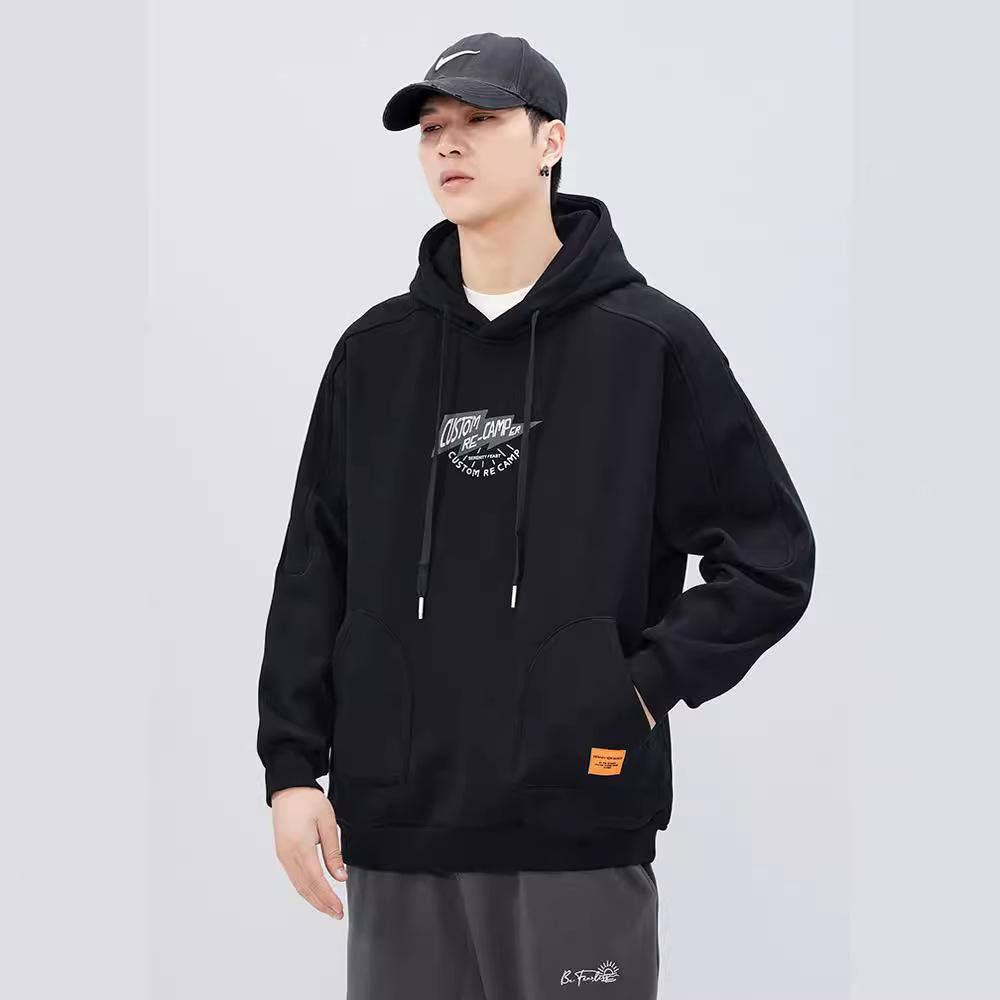 Spring Hooded Sweater Men'S Thickened Loose Large Size Trendy Brand Youth Black Men'S Bottoming Shirt Pullover Jacket