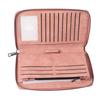 Long Women Wallet NFC RFID Blocking Purse PU Leather Credit Card Holder with Carrying Strap Pink