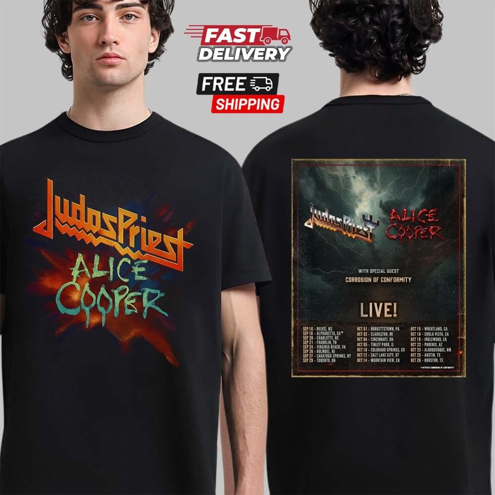 Judas Priest And Alice Cooper North American Tour Date 2025 2Sided T-Shirt Unisex T-Shirt L