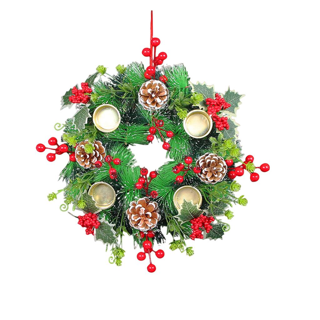 Christmas Wreath Candlestick Ornaments, Simulated Wreath Candlestick Desktop Decorations And Wall Hangers