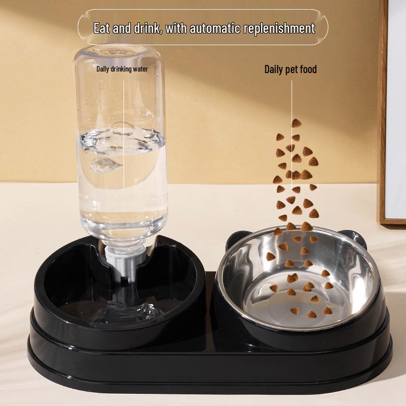 Automatic Double Bowl Pet Feeder: Slanted Stainless Steel Bowl for Cats & Dogs