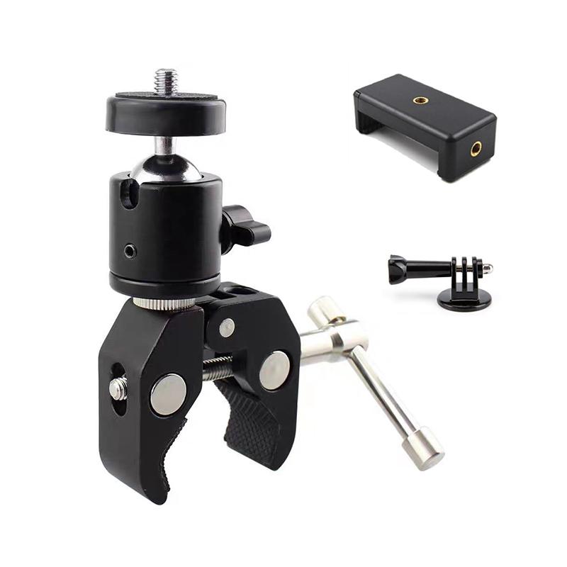 

Крепление Суперзажим для DSLR-камеры Gopro Insta360 Мобильного телефона Смартфона Поддержка на руль с шаровой головкой 360° Кронштейн с волшебной рукой чёрный