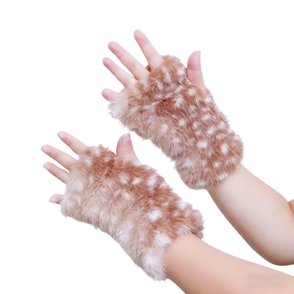 Fawn Spot Fingerless Gloves Elk Series Dew Finger Hair Gloves Cute Half Finger Gloves Winter