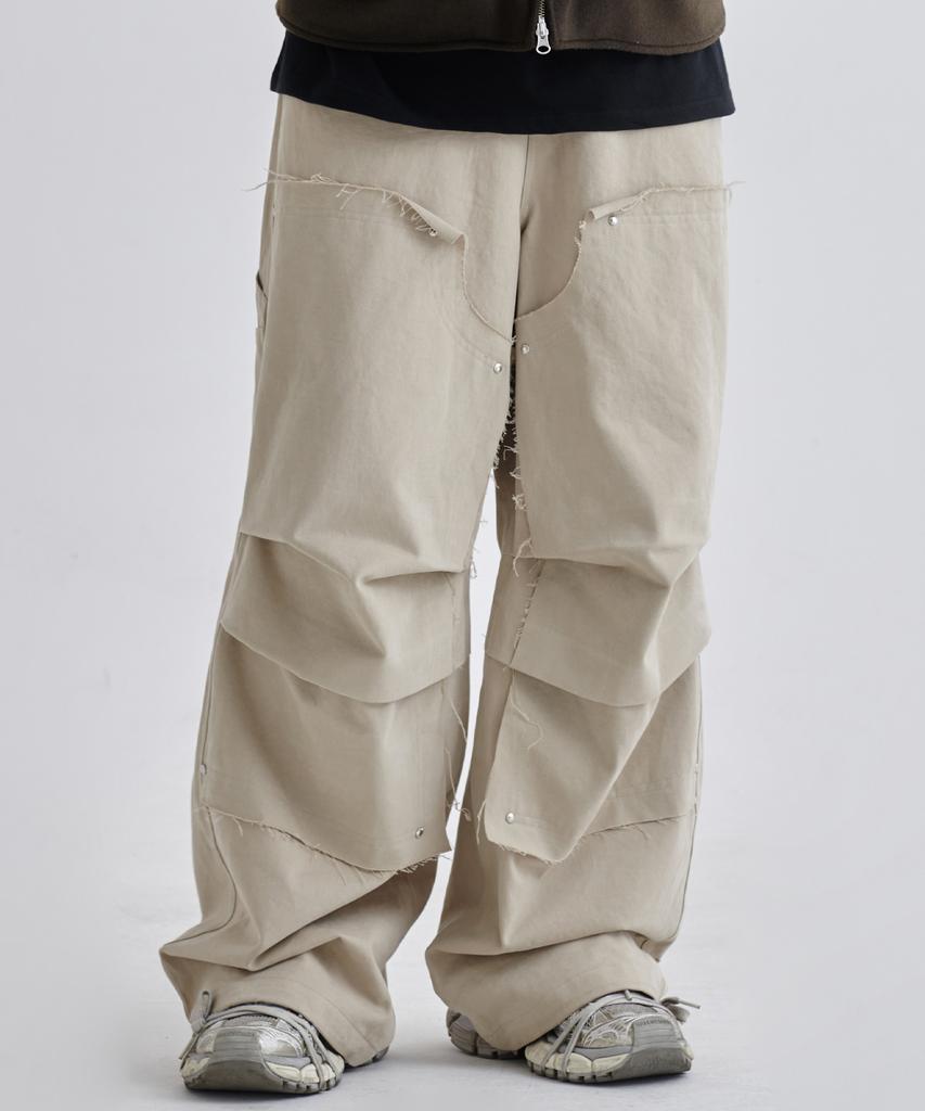 Denawo Cutoff Double Knee Carpenter Pants (Beige)