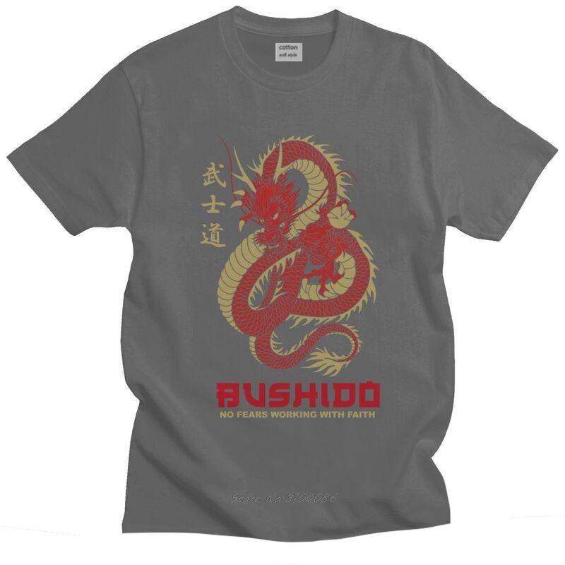 Cool Bushido No Fears Working With Faith T Shirt Men Short Sleeve Cotton T-shirt Japanese Dragon Tattoo Tee Tops Graphic Tshirt