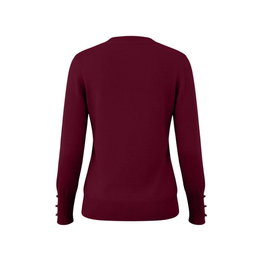 Women's Casual Knit Top with V-Neck and Button Cuffs