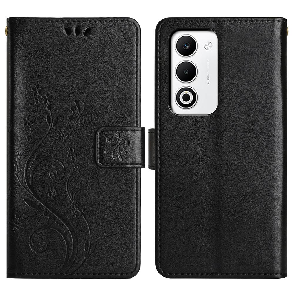 For Oppo A5 4G Leather Wallet Case Butterfly Flower Imprint Phone Cover with Strap