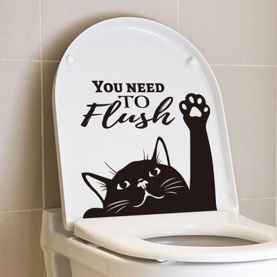 Funny Cat Toilet Stickers Black White Bathroom Wall Decals Self-Adhesive Home Decor Peel and Stick Vinyl Art