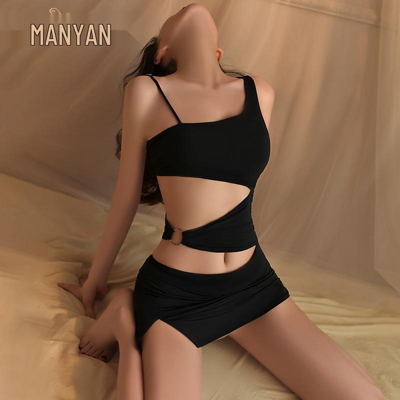 Manyan Sexy Lingerie: Oblique Shoulder Slit Skirt & Suspender Set - Club Secretary Look #8557