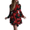 Kleid mit Blumenmuster und Umlegekragen, Taillenbetontes, elegantes Schnürkleid für Damen, langärmelige, lockere Kleider, lässiges, rückenfreies Kleid
