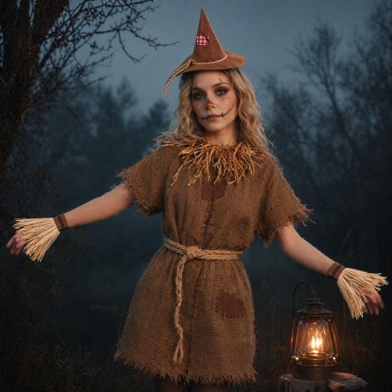 Unisex Scarecrow Bracelets Costume Set, with Headband Pointed Hat And Straw Decorated Bracelets, Halloween Cosplay for Farm Party Accessories Pastoral