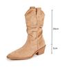 Autumn Winter Faux Suede Pleated Women Mid-calf Boots Comfortable Thick High Heels Retro Western Knight Short Booties