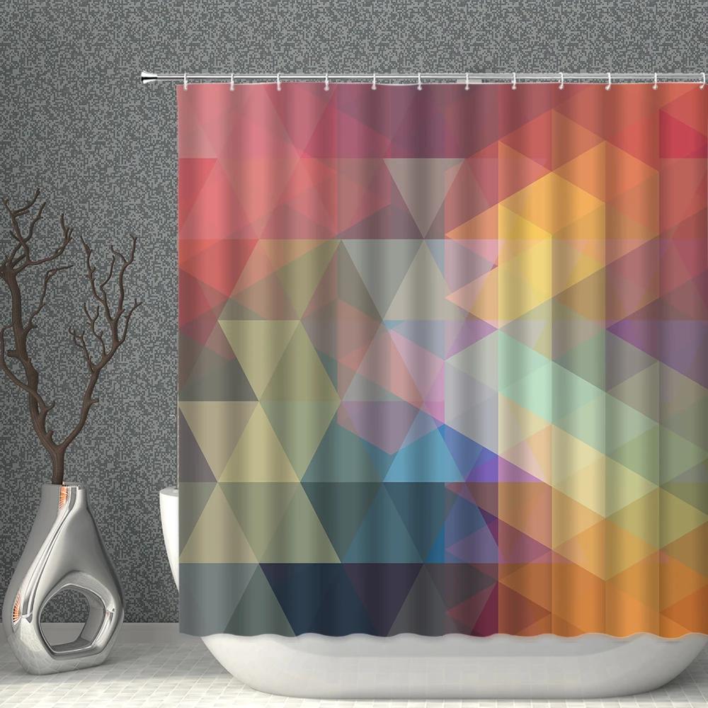 Colorful Geometry Shower Curtain Set Nordic Style Bath Curtains Waterproof Fabric Bathroom Screen Bathtub Home Decor With Hooks