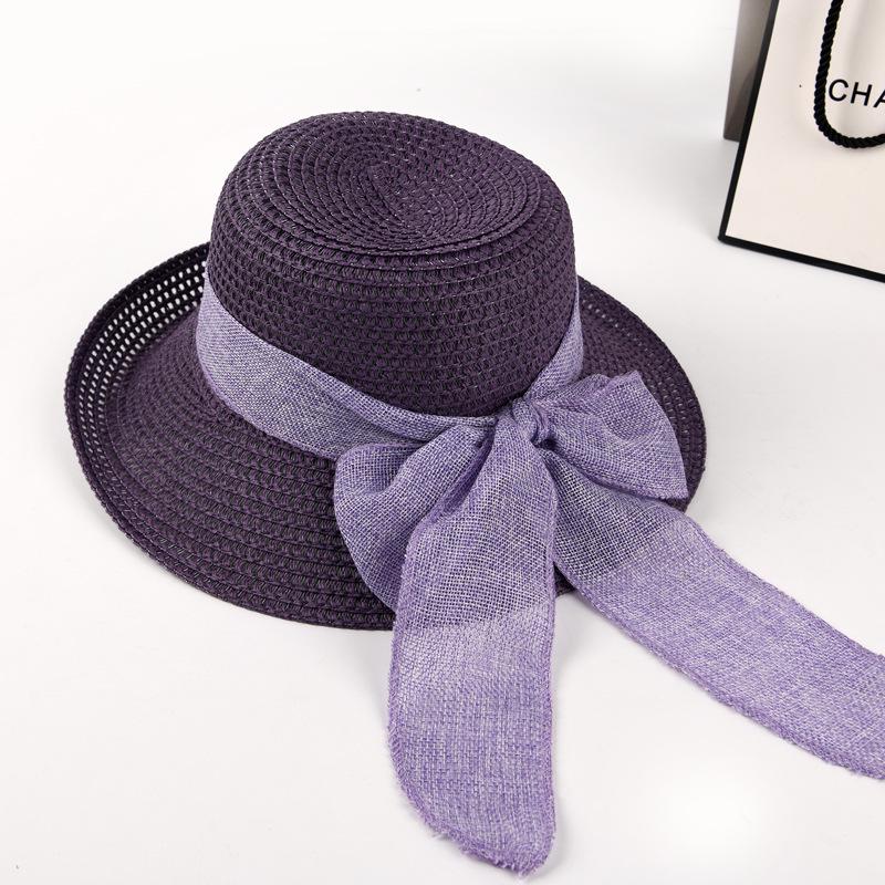 Women's Summer Straw Hat with Bow & Wide Upturned Brim