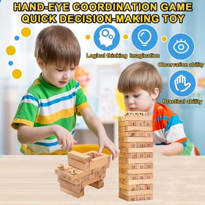 48/54Pcs/Set Building Block Tumbling Tower Game with Dice Fine Motor Skills Hand-Eye