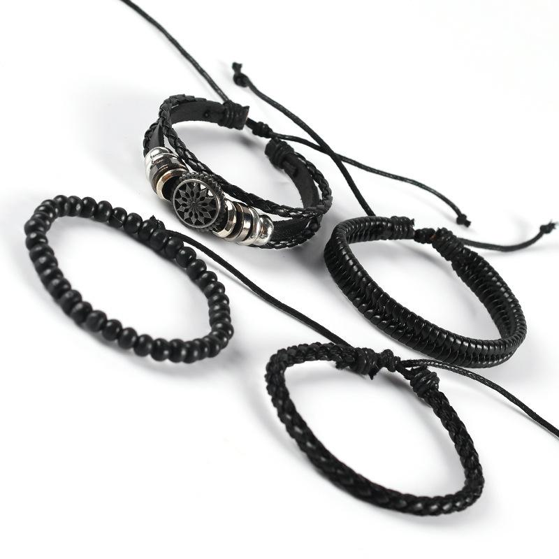 Simple and Natural Men's Woven Bracelets, Cross-border Hot-selling Leather Combination Bracelets, Wholesale Sources of Jewelry