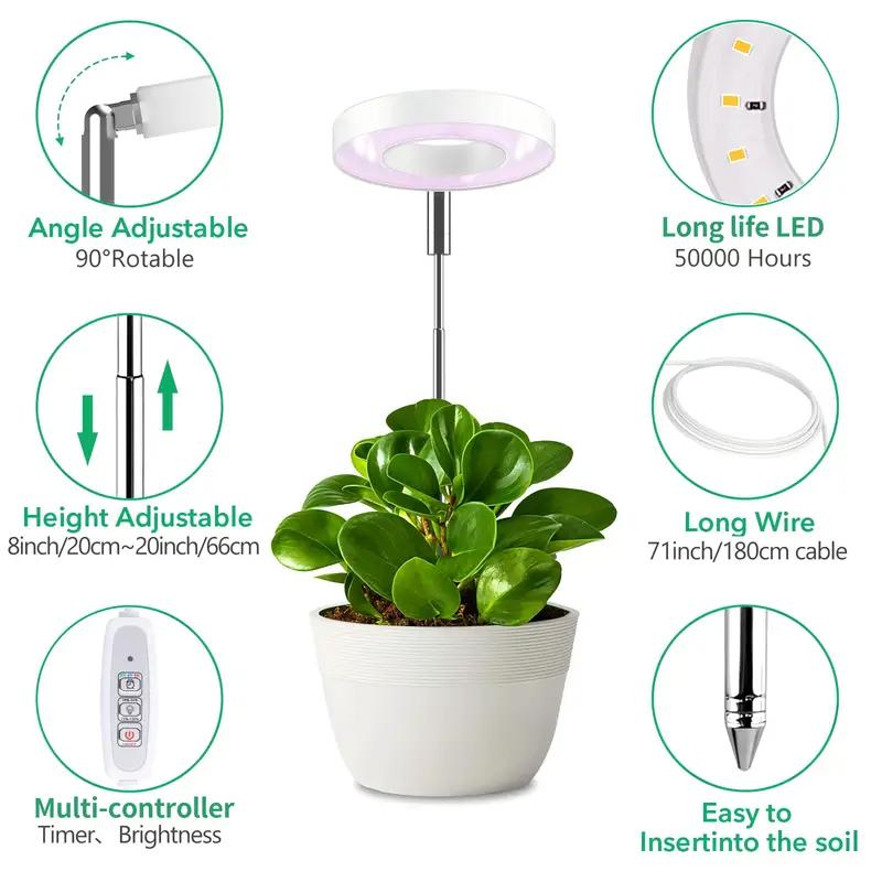 

Регулируемый светодиодный светильник для выращивания растений Таймер включения/выключения 2/4/8 ч Полный спектр Настольная лампа для комнатных растений Регулируемая по высоте Садовый декор