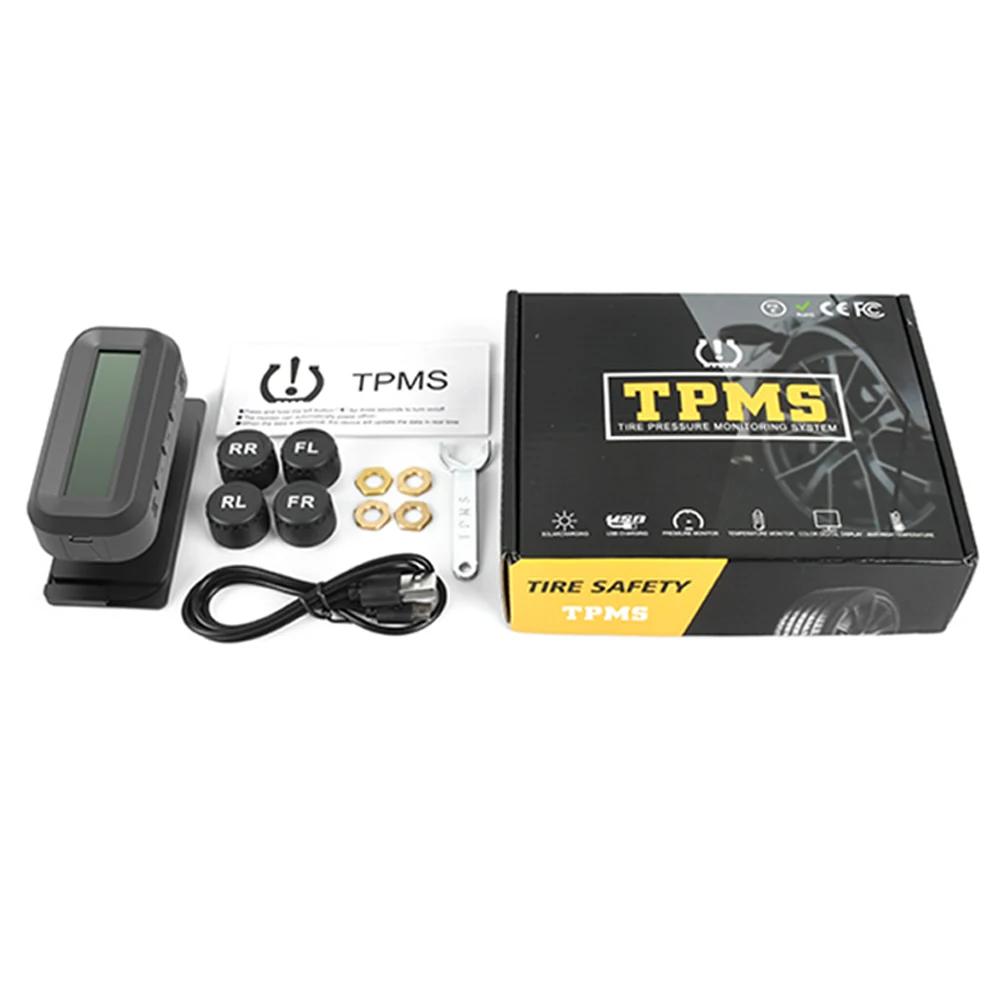 

Solar TPMS Tire Pressure Monitoring System Temperature Warning Fuel Save With 4 External Sensors Car Tyre Pressure Monitor