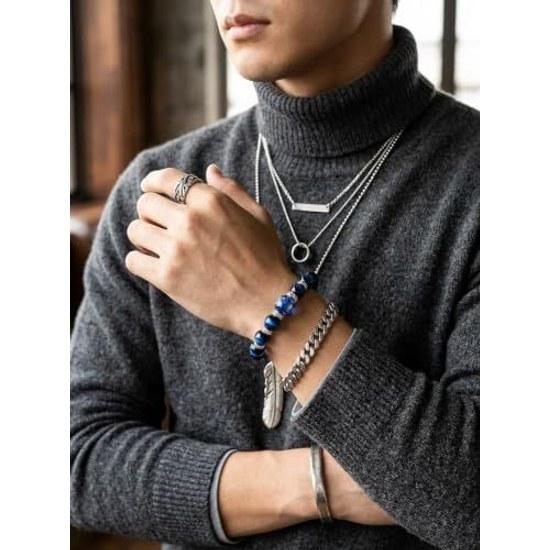 Riqueza saúde sorte Ryukyu Hotaru Azul impressionante contas de 16mm escultura dragão de cinco garras cristal lápis olho de tigre masculino pulseira de pedra de poder natural