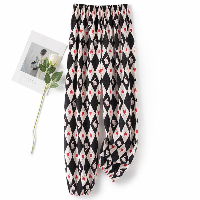 Pantaloni de pijama din bumbac mătase pentru femei, secțiune subțire de vară, anti-țânțari, pantaloni cu picior lat, culoare uni, pentru exterior, casă, petrecere a timpului liber, imprimeu, pantaloni de plajă până la genunchi