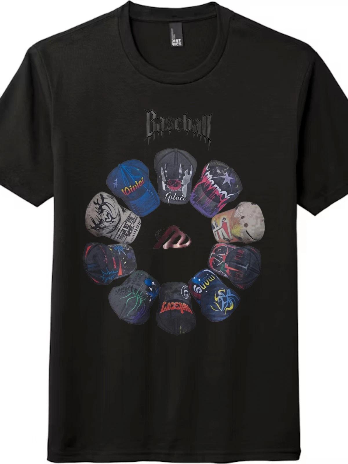 

Baseball Cap Collage Casual Graphic T-Shirt-Retro Streetwear Dad Hat Daily Tee 2XL