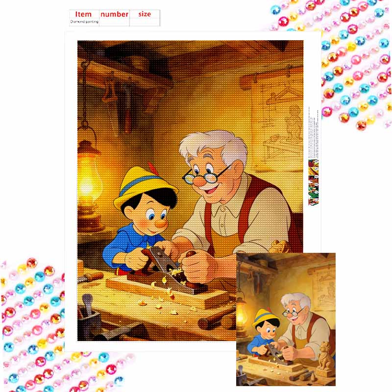 Disney Pinocchio and Geppetto diamond painting mosaic art kit 5D handmade diy gift home decoration Round 20x30cm