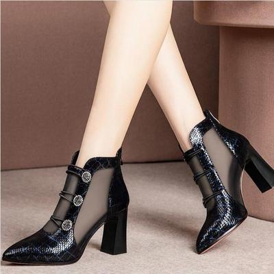 Fashion FHC Lente Sexy Mesh Sandalen Laarzen Dames Puntige Neus Hoge Hak Zomerschoenen Dames Uitgeholde Naakte Botas, Grijs, Blauw, Dropship
