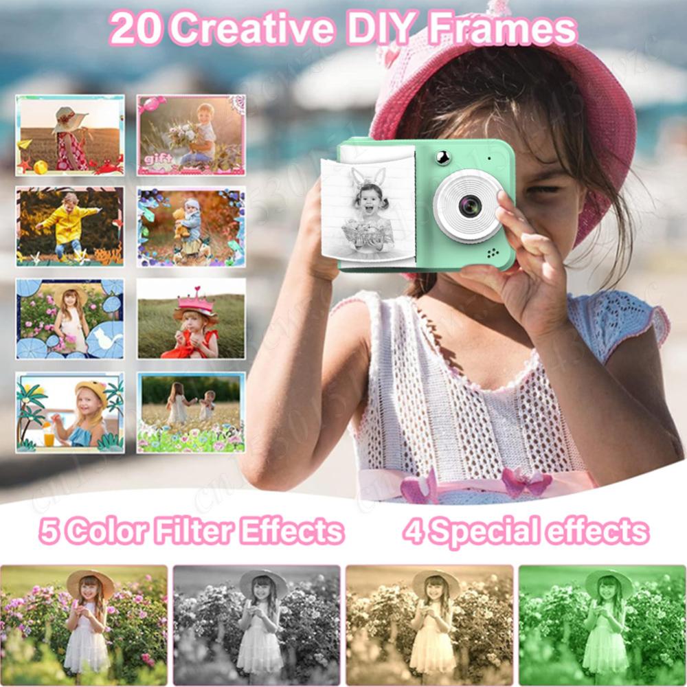 1080P Thermal Print Camera with Print Photo Paper Instant Photo Printing Camera USB Charging for 3-12 Year Old Girls Boys