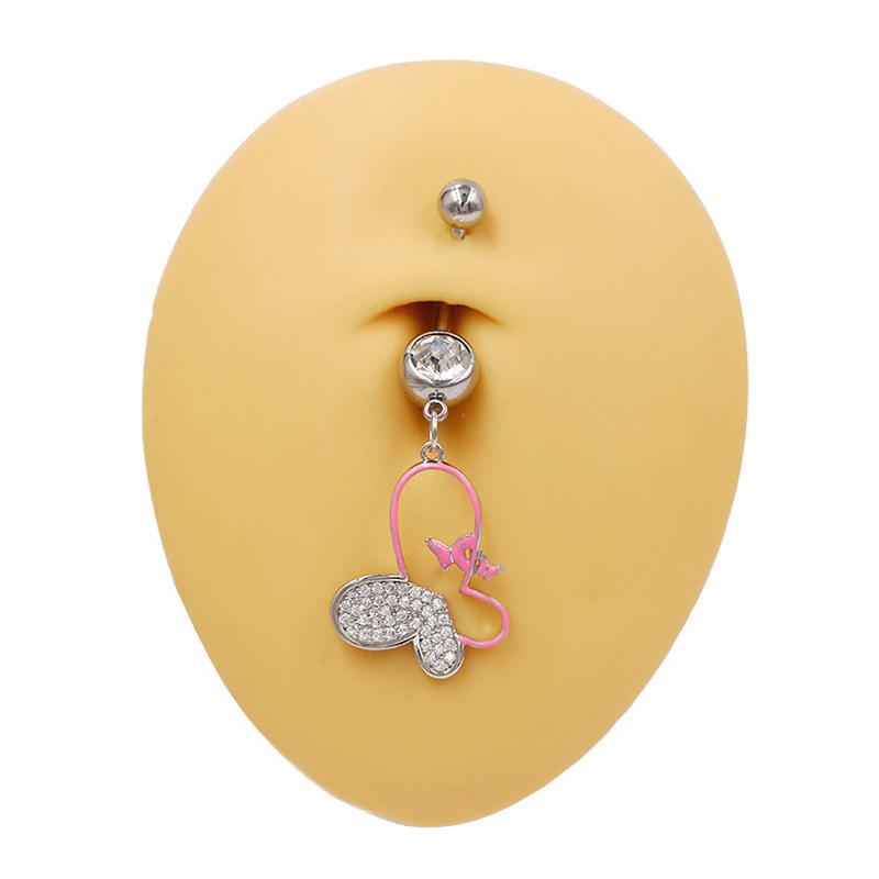 Heart Bow Navel Ring Ornament For Women Girls Light Luxury Belly Button Piercing Barbell Pendant Body Piercing Jewelry