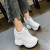 Fashion New Women's Ankle Boots Autumn Leather Chunky Shoes Woman Platform Height Increased Sneakers 10CM Thick Sole Wedges White Boots