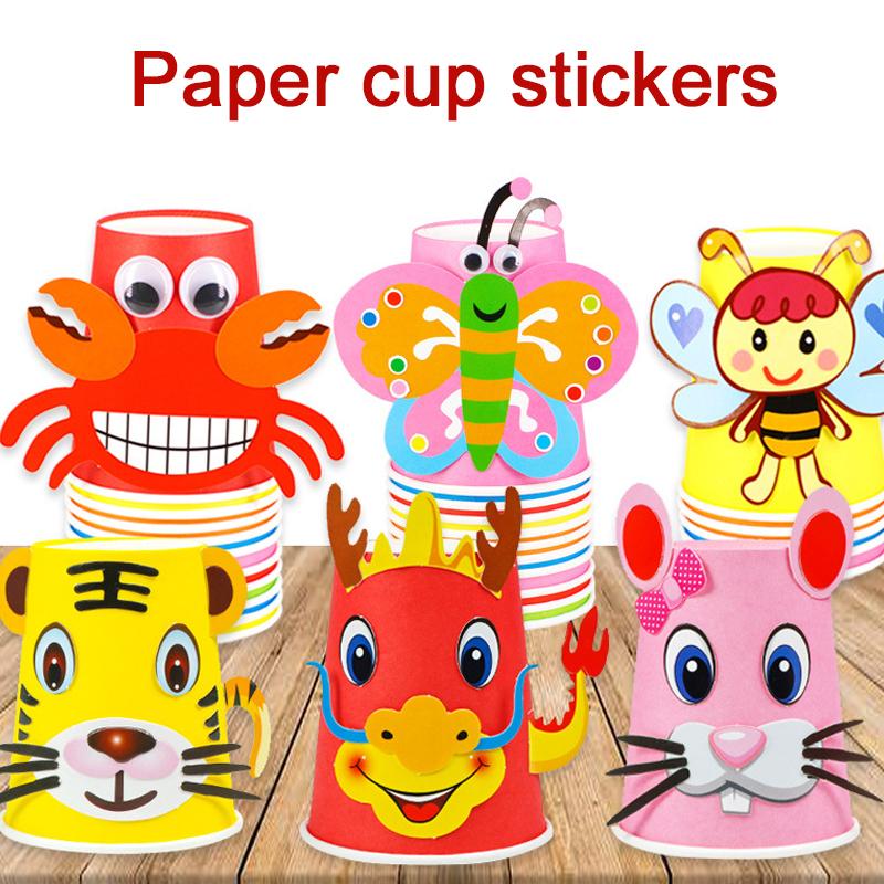 Children 3D DIY Handmade Paper Cups Sticker Material Kit 12pcs Whole Set Kids Kindergarten School Art Craft Educational Toys TMZ