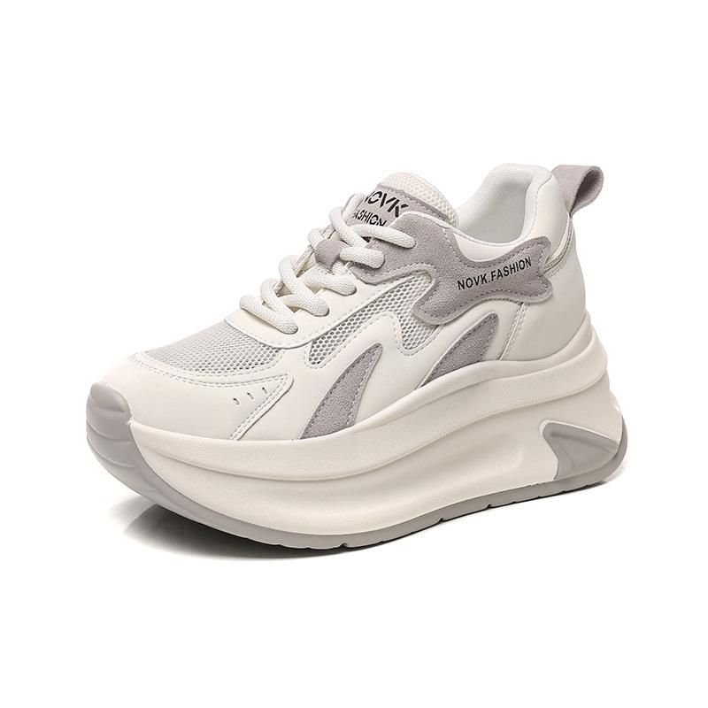 

Летняя женская обувь на толстой подошве, дышащая, из натуральной кожи, сетчатая, 7 см высокая платформа, спортивная повседневная обувь, вулканизированные массивные кроссовки 40 темно серый