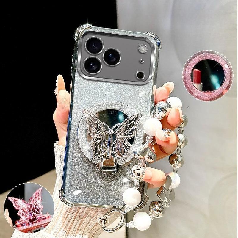 

Glitter Shockproof Plating Butterfly Mirror Bracelet Case for Google Pixel 10 9 8 7 Pro XL 9A 8A 7A Silicone Cover Google Pixel 10 Pro XL