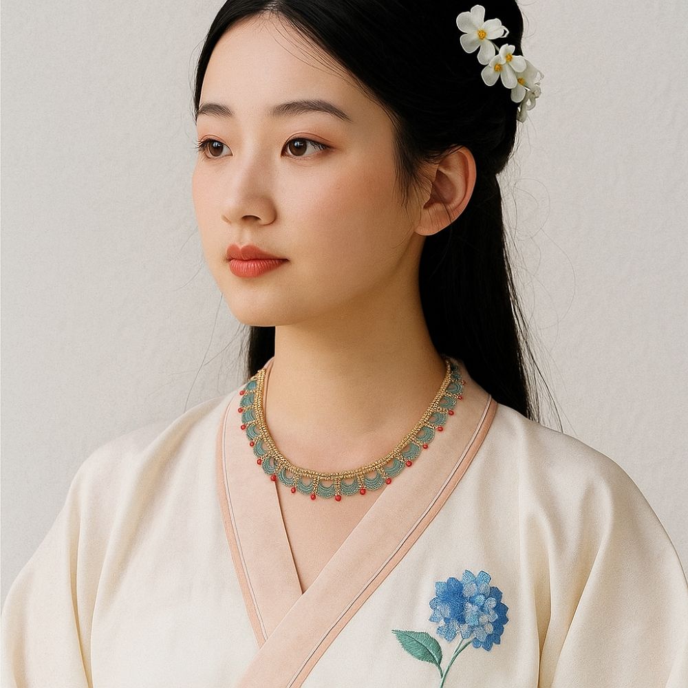 Hanfu Accessories Horse Face Skirt Necklace Ethnic Style Chinese Style Choker Beads Necklace  Women