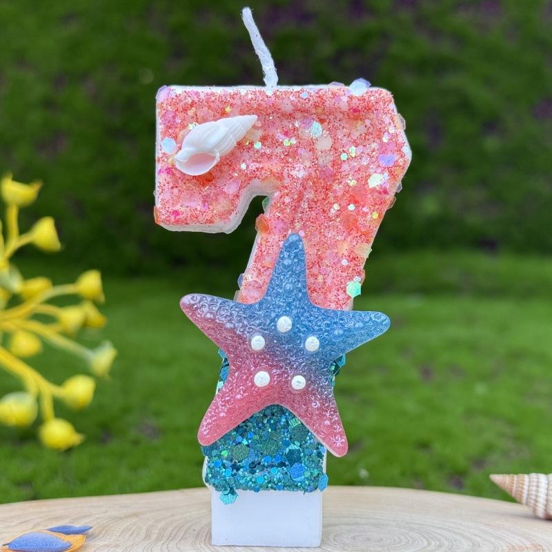 Creative Digital Birthday Candle Cake Party Decoration First Birthday Candle Handmade Diy Ocean Starfish