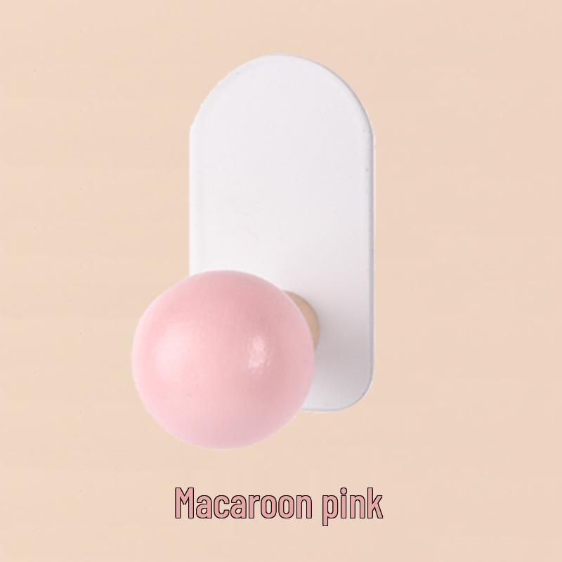 Solid Wood Macaron-Colored Spherical Single Hook for Kitchen or Door Hanging