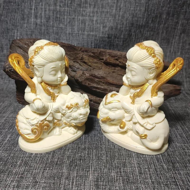 Cartoon Manjushri Statue Wisdom Buddha Statue Hand-carved Buddhist Gift Blessing Wisdom Home, Room, Office Decoration, Statue