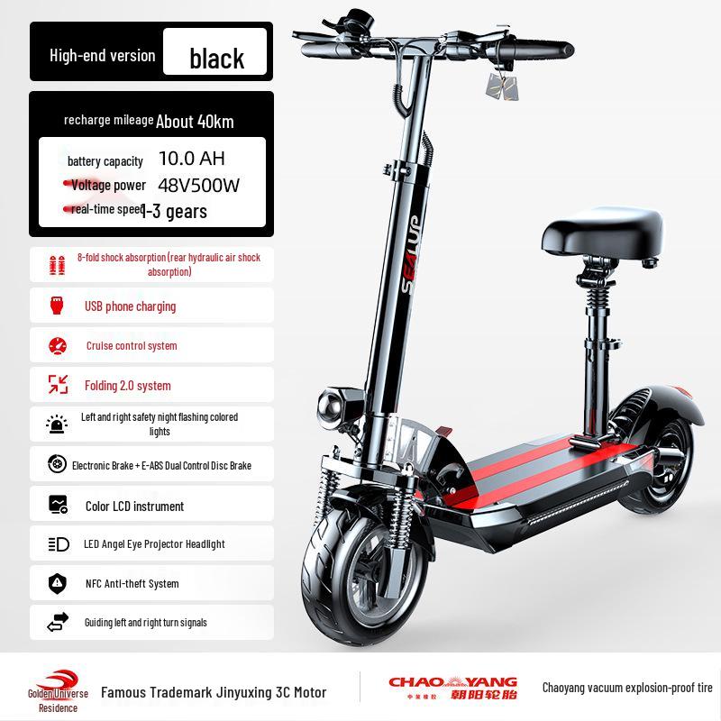 Hirop Adult Folding Electric Scooter, 10-Inch Aluminum Alloy, Two-Wheel Ride-On