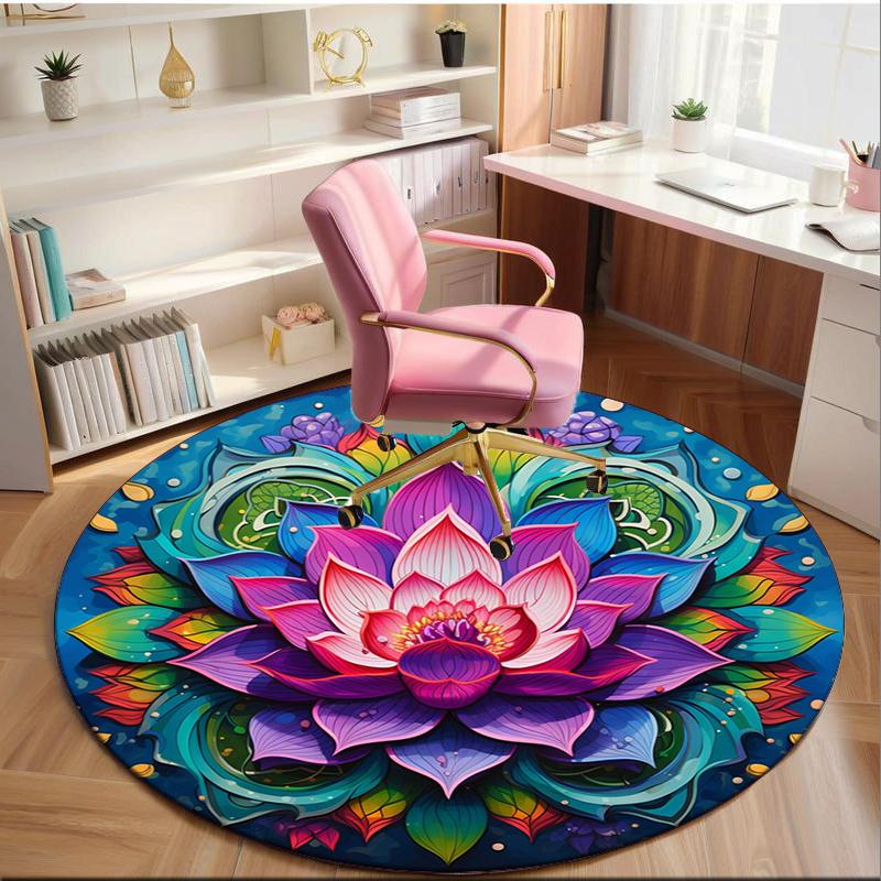 Lotus Mandala Artwork round carpet Chair cushion Round Entryway Rug, Soft Round Rugs for Living Room, Bedroom, Circle Carpet decor gifts