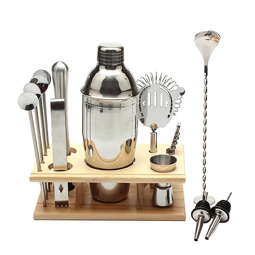 14Pcs/Set Party Bar Professional Bartender Kit Mixer 550ml Shaker Bar Set Premium Barware Tool Supplies with Wood Frame