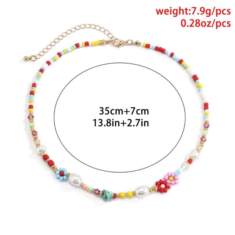 Cute Flowers Choker Imitation Pearls Colorful Beaded Necklace Sweet Short Clavicle Chain Necklace Fashion Jewelry
