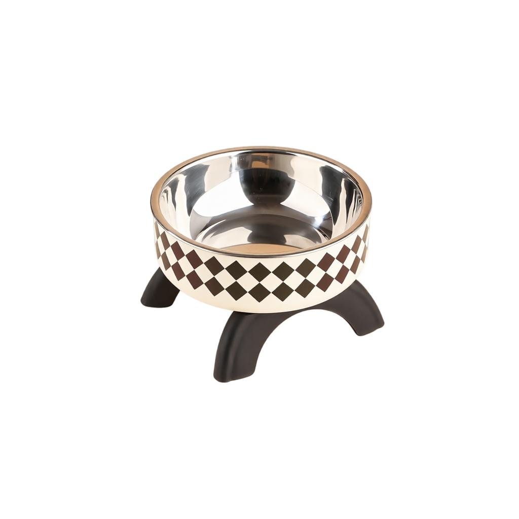 Stainless Steel Elevated Pet Cat Bowl with Printed Design and Non-Slip Raised Stand Suitable for Indoor Use