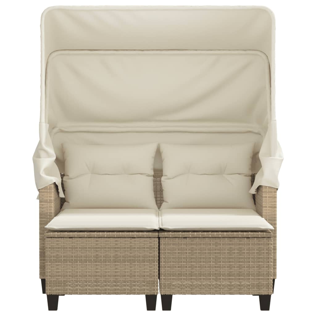 Vidaxl 2-Os. Garden Sofa With Canopy And Stools, Beige, Rattan Pe