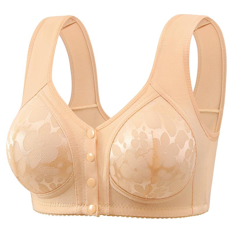 Plus Size Bra for Mature Women Front Closure Fixed Cup Wireless Push Up Anti Sagging Side Smoothing Mom Comfortable Supportive Underwear