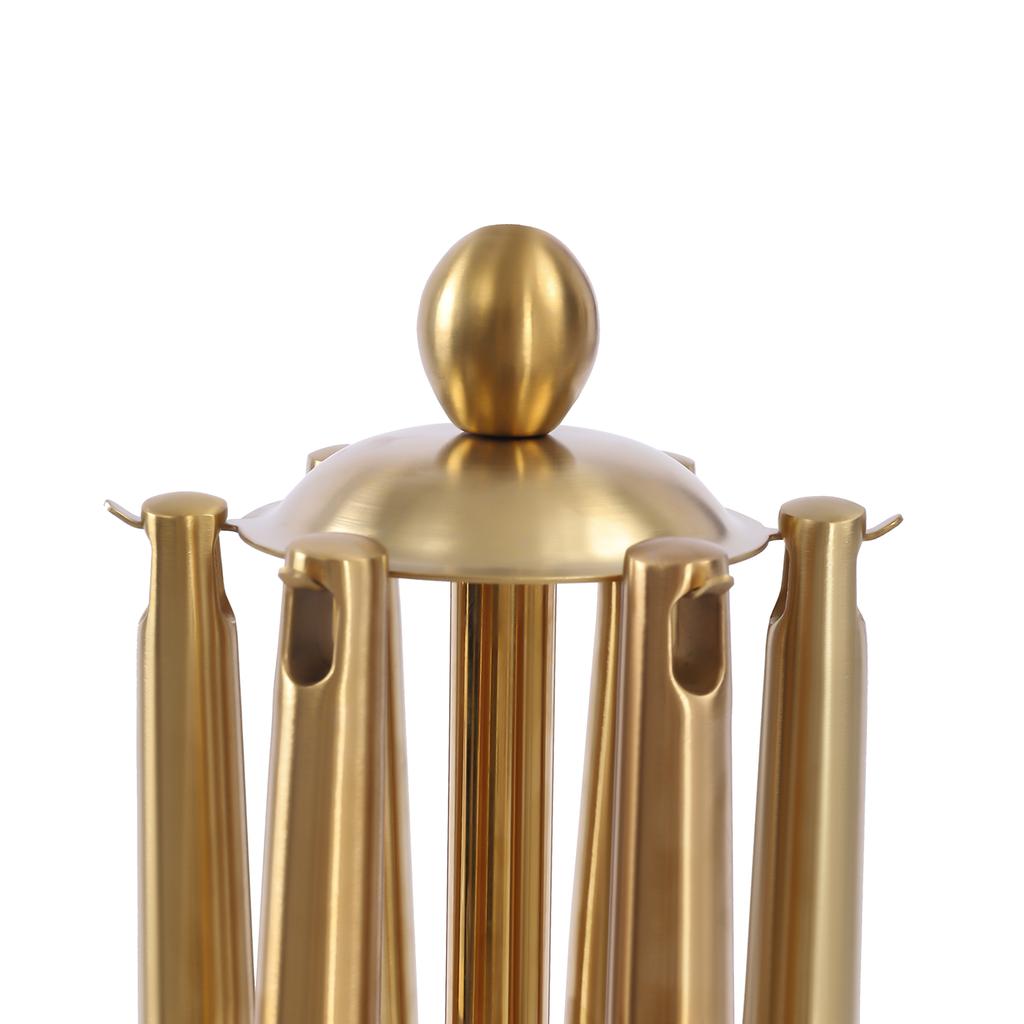 7-Piece Gold Stainless Steel Kitchen Utensil Set with Holder Non Stick Pan Safe Cooking Tools Gift for Home Chef