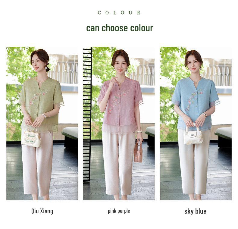 Stylish Embroidered Summer Top for Middle-Aged and Elderly Women